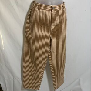 Everlane Beige Stripe Barrel Pants High Rise Tapered Cropped Ankle Pants Sz 12